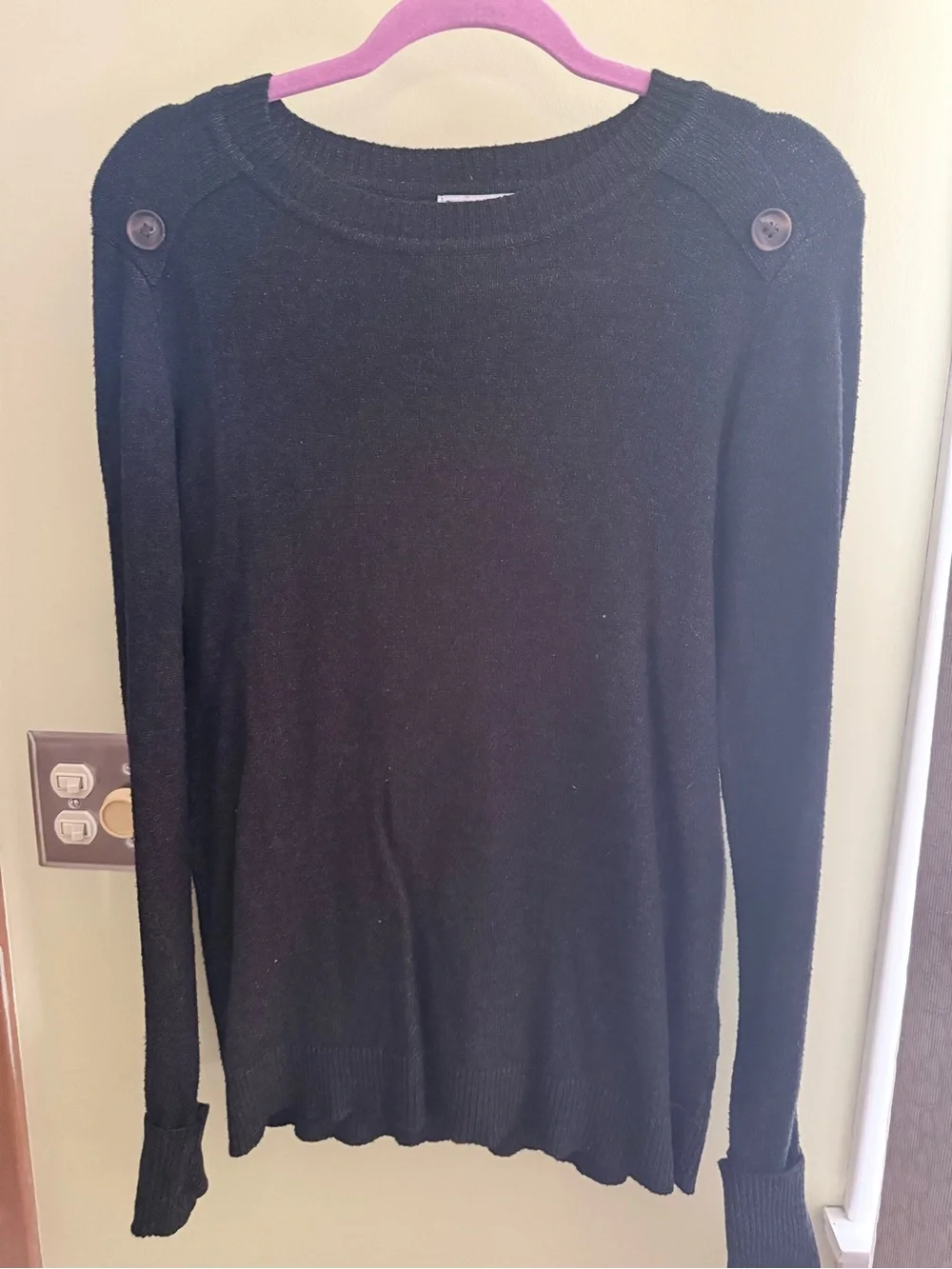 Pink Clover Black Button-Shoulder Women's Sweater